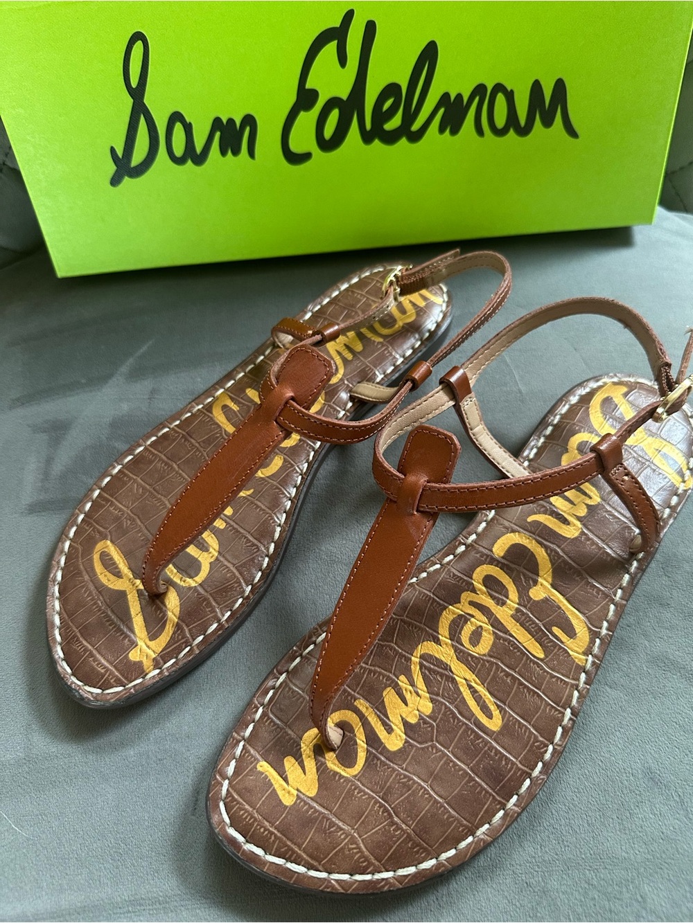 Sam Edelman Gigi Tan Brown T-Strap Leather Sandals NWOT